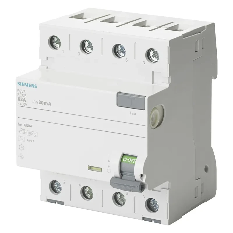 Siemens 5SV3 Series Residual Current Circuit Breaker, 40A, 4-Pole, 30 mA, Type A, 0.8 kA Breaking Capacity, 400V AC 5SV3344-6