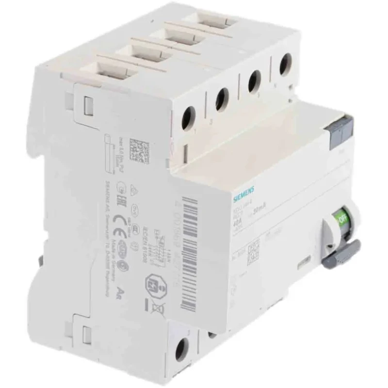 Siemens 5SV3 Series Residual Current Circuit Breaker, 40A, 4-Pole, 30 mA, Type A, 0.8 kA Breaking Capacity, 400V AC 5SV3344-6