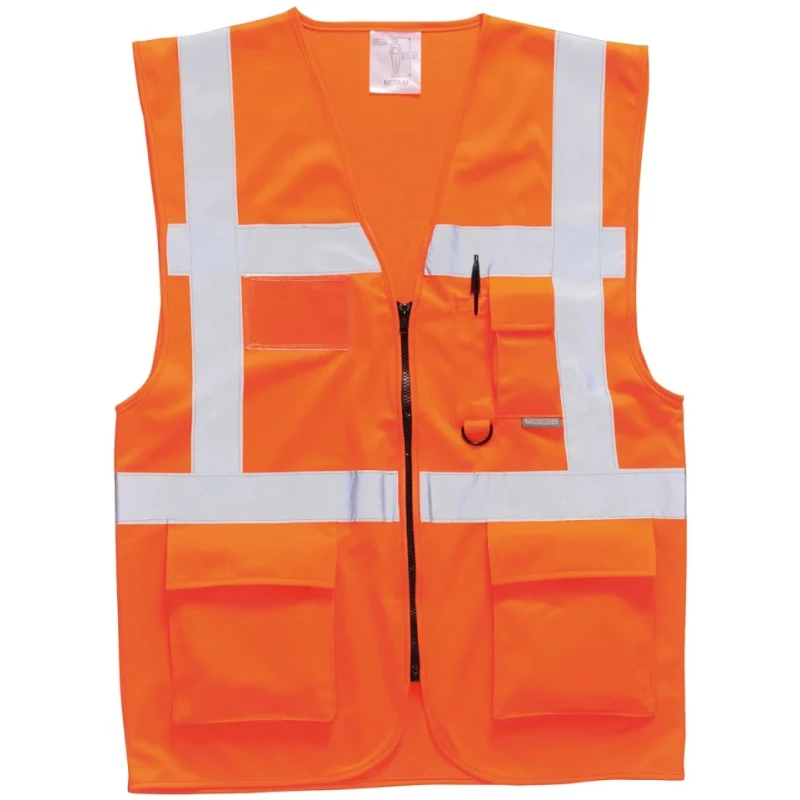Portwest Orange Zipper Hi Vis Vest Polyester Size M Unisex Safety Wear 124-8186