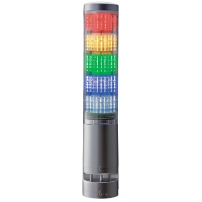 Patlite LA6 Series Clear Signal Tower Buzzer with 5 Lights, RGB LED, 24V DC Direct Mount LA6-5DTNUB-RYGBC