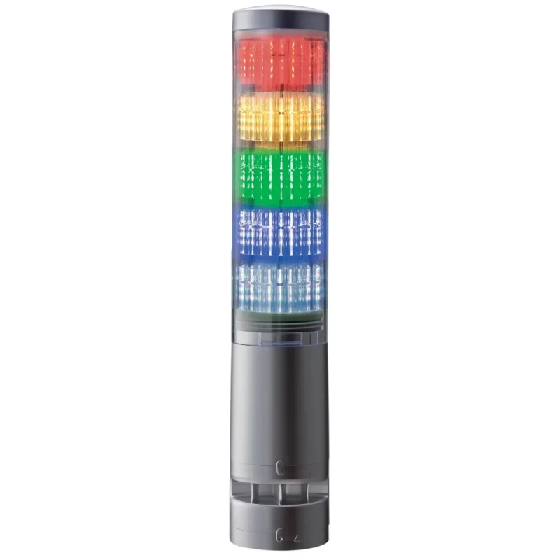 Patlite LA6 Series Clear Signal Tower Buzzer with 5 Lights, RGB LED, 24V DC Direct Mount LA6-5DTNUB-RYGBC
