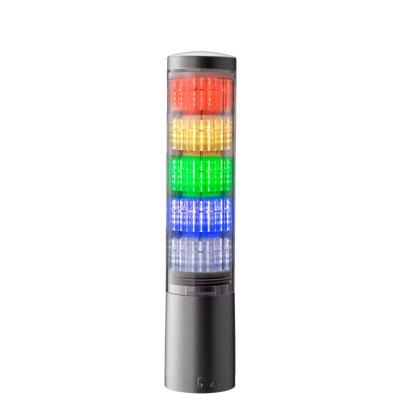 Patlite LA6 Series Clear Signal Tower 11 Alarm Tone Sounder, Alarm, 5 Lights RGB LED 24V DC Direct Mount LA6-5DTNUN-RYGBC