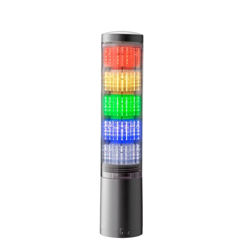 Patlite LA6 Series Clear Signal Tower 11 Alarm Tone Sounder, Alarm, 5 Lights RGB LED 24V DC Direct Mount LA6-5DTNUN-RYGBC