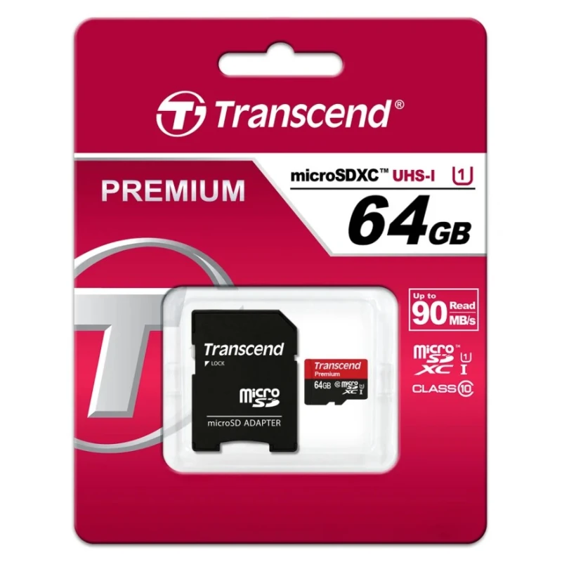Transcend 64 GB MicroSDXC Memory Card UHS I U1 Class 10 TS64GUSDU1