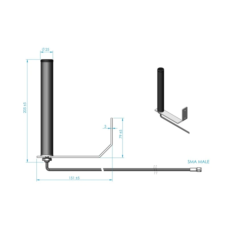 Siretta Puck Multi-Band Antenna SMA Male Connector 410 MHz to 5990 MHz, Omnidirectional, 5m Cable OSCAR1A/5M/SMAM/S/S/31