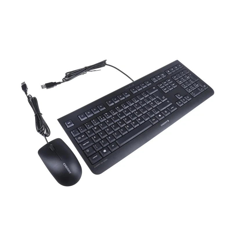 Cherry DC 2000 Wired Standard Keyboard & Mouse Set QWERTY UK Layout USB Connection Black JD-0800GB-2