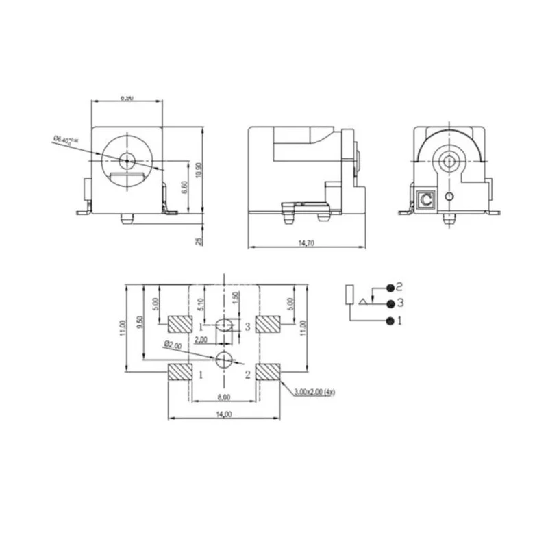 RS PRO Straight DC Power Socket Female PCB Mount 2A 12V 8.9mm Length Nickel Tin 125-1075