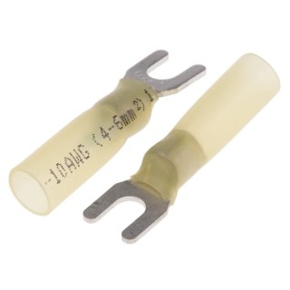 RS PRO Insulated Fork Terminal 12 AWG to 10 AWG High Density Polyethylene Yellow M4.3 Stud Size 33.5mm Length 125-1973