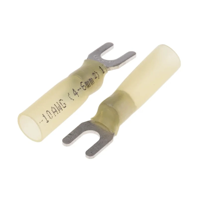 RS PRO Insulated Fork Terminal 12 AWG to 10 AWG High Density Polyethylene Yellow M4.3 Stud Size 33.5mm Length 125-1973