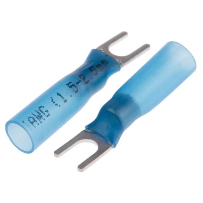 RS PRO Insulated Fork Terminal 16 AWG to 14 AWG M3.7 Stud Size High Density Polyethylene Blue 125-1972