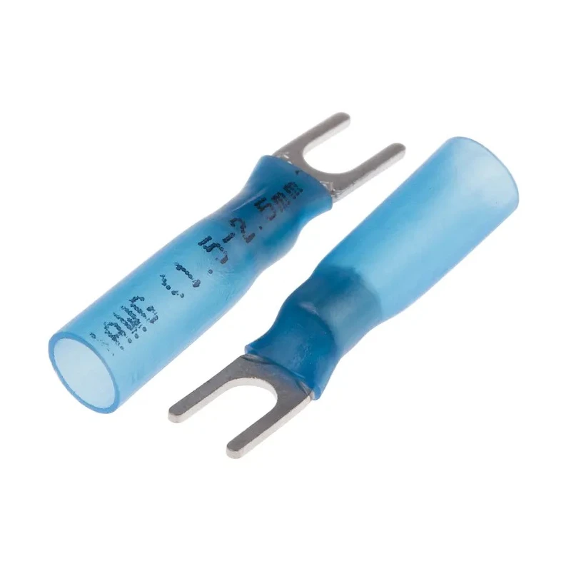 RS PRO Insulated Fork Terminal 16 AWG to 14 AWG M3.7 Stud Size High Density Polyethylene Blue 125-1972