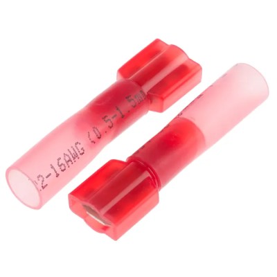 RS PRO Red Insulated Female Spade Connector Crimp 6.35 x 0.8 mm Tab Size 22 AWG to 16 AWG 125-1974