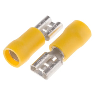 RS PRO Yellow Insulated Female Spade Connector Crimp 6.35 x 0.8 mm Tab Size 12 AWG to 10 AWG 125-1948