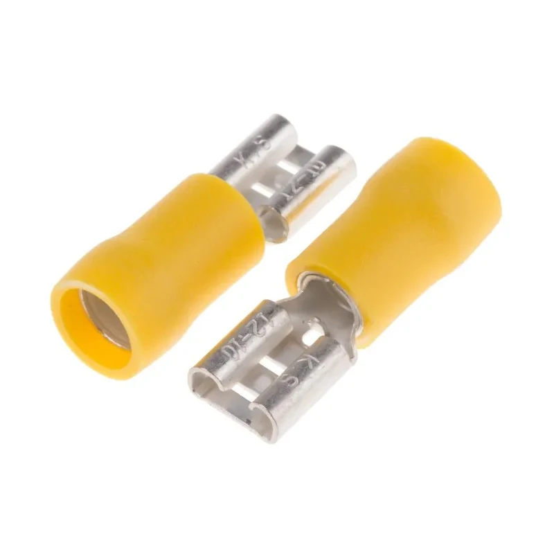 RS PRO Yellow Insulated Female Spade Connector Crimp 6.35 x 0.8 mm Tab Size 12 AWG to 10 AWG 125-1948