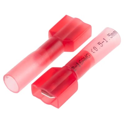 RS PRO Red Insulated Male Spade Connector, Crimp, 6.35 x 0.8 mm Tab Size, 22 AWG to 16 AWG, Brass Tin Plated 125-1977