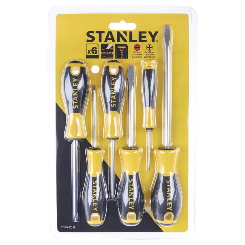 Stanley Phillips, Slotted Standard Screwdriver Set 6-Piece with Chrome Vanadium Steel Bars STHT0-60208