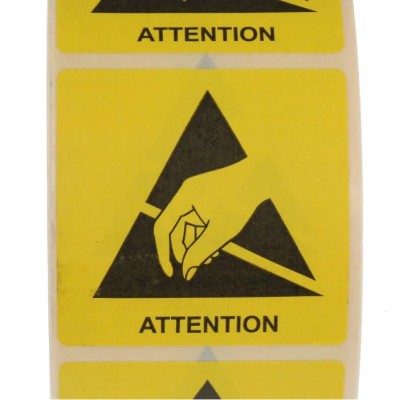 RS PRO Yellow Paper ESD Label Attention Text 50 mm x 50 mm 125-2363
