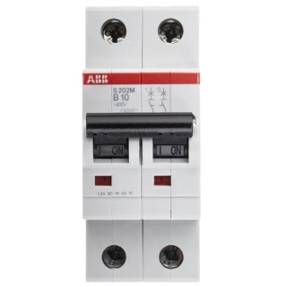 ABB System Pro M Compact S200M 2-Pole Miniature Circuit Breaker 10A Type B 440V AC 125V DC 10kA 2CDS272001R0105 S202M-B10