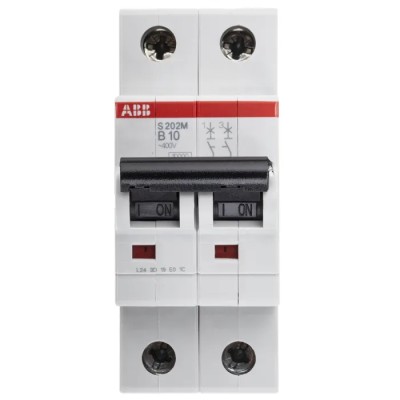ABB System Pro M Compact S200M 2-Pole Miniature Circuit Breaker 10A Type B 440V AC 125V DC 10kA 2CDS272001R0105 S202M-B10