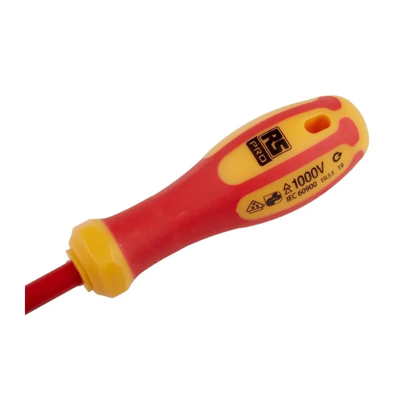 RS PRO Insulated Screwdriver 100 mm Blade VDE 1000V Approved Ergonomic Handle Chrome Vanadium Steel 190mm Overall 125-3080