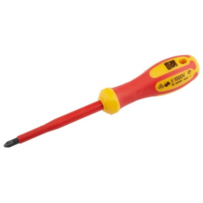 RS PRO Insulated Screwdriver with Tip, 80 mm Chrome Vanadium Molybdenum Steel Blade, Plastic Handle, VDE/1000V MOD2