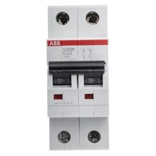 ABB System Pro M Compact S200M Miniature Circuit Breaker, 32A, 2 Poles, Type C, 440V AC, 125V DC 2CDS272001R0324 S202M-C32