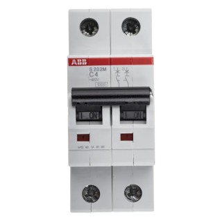 ABB System Pro M Compact S200M Miniature Circuit Breaker 2-Pole 4A Type C 440V AC 125V DC 10 kA 2CDS272001R0044 S202M-C4