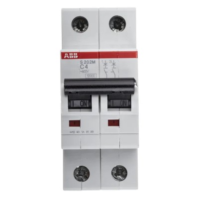 ABB System Pro M Compact S200M Miniature Circuit Breaker 2-Pole 4A Type C 440V AC 125V DC 10 kA 2CDS272001R0044 S202M-C4