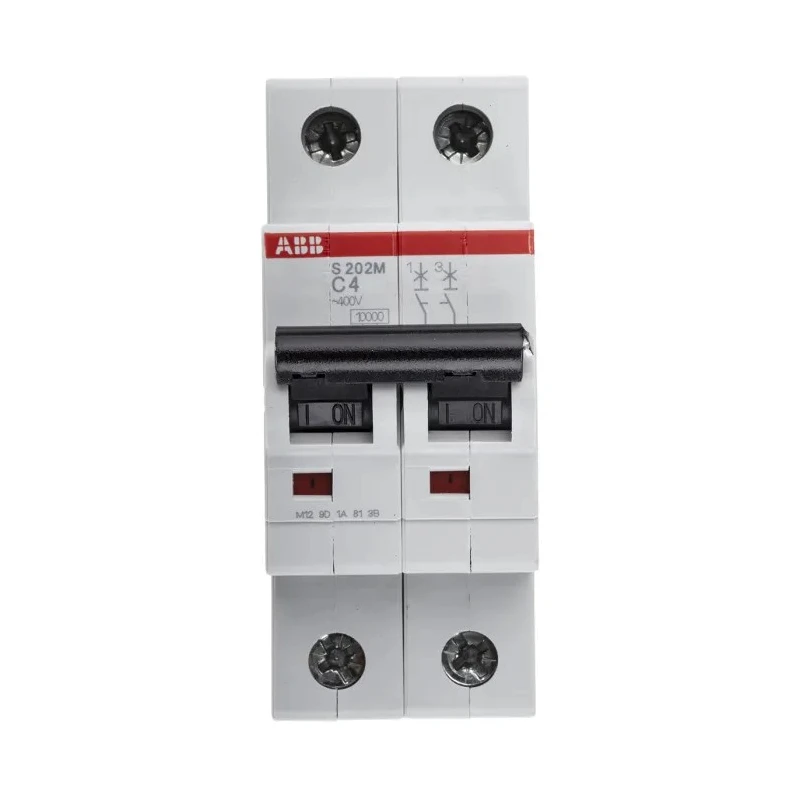 ABB System Pro M Compact S200M Miniature Circuit Breaker 2-Pole 4A Type C 440V AC 125V DC 10 kA 2CDS272001R0044 S202M-C4
