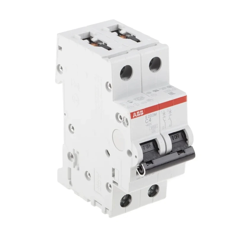 ABB System Pro M Compact S200M Miniature Circuit Breaker 2-Pole 4A Type C 440V AC 125V DC 10 kA 2CDS272001R0044 S202M-C4