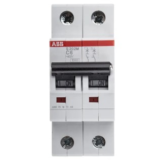 ABB System Pro M Compact S200M Miniature Circuit Breaker, 2-Pole, 6A, Type C, 440V AC, 125V DC, 10 2CDS272001R0064 S202M-C6