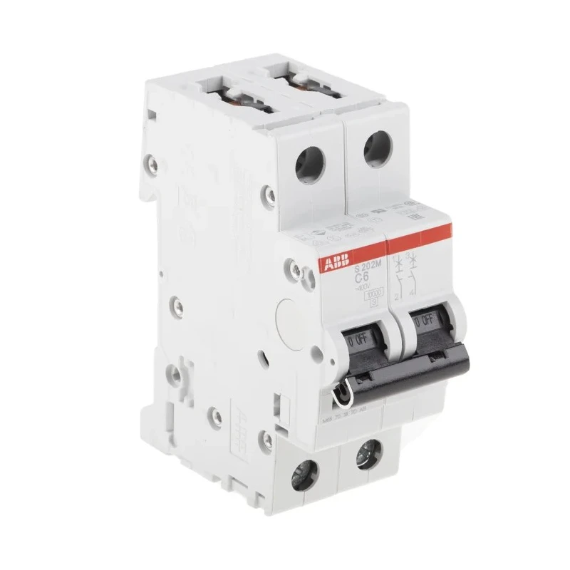 ABB System Pro M Compact S200M Miniature Circuit Breaker, 2-Pole, 6A, Type C, 440V AC, 125V DC, 10 2CDS272001R0064 S202M-C6