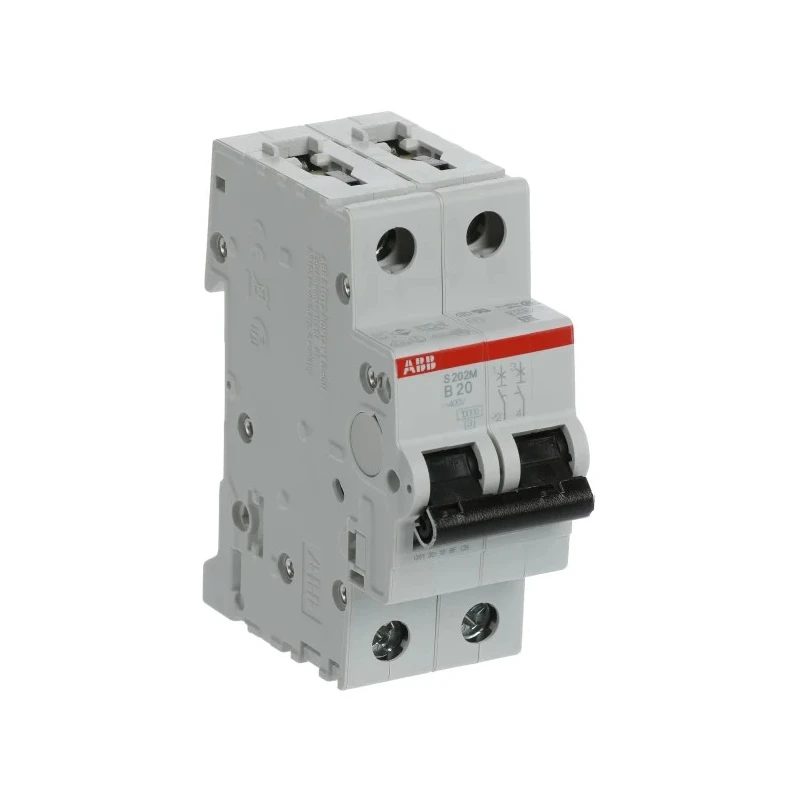 ABB System Pro M Compact S200M Miniature Circuit Breaker 2-Pole 20A Type B 440V AC 125V DC 10 kA 2CDS272001R0205 S202M-B20