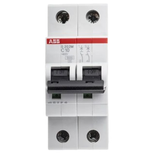 ABB Miniature Circuit Breaker, System Pro M Compact S200M, 2-Pole, 10A, Type C, 440V AC, 125V DC 2CDS272001R0104 S202M-C10