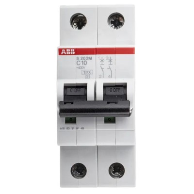 ABB Miniature Circuit Breaker, System Pro M Compact S200M, 2-Pole, 10A, Type C, 440V AC, 125V DC 2CDS272001R0104 S202M-C10
