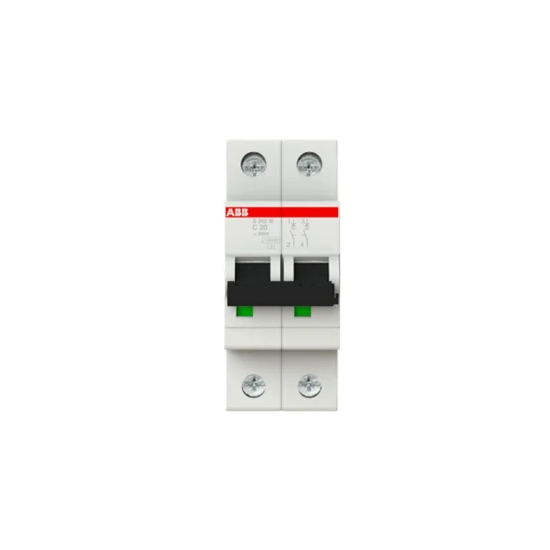 ABB System Pro M Compact S200M Miniature Circuit Breaker, 2-Pole, 20A, Type C, 440V AC, 125V DC 2CDS272001R0204 S202M-C20