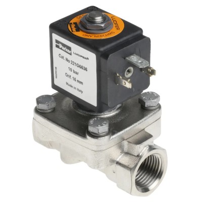 Parker Stainless Steel 2 Port NC Solenoid Valve 24V DC 1/2 in G Orifice 15mm Maximum Pressure 10 bar 221G6536-2995-481865C2