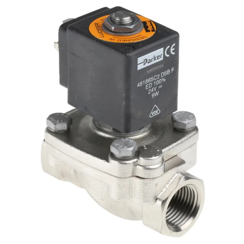 Parker Stainless Steel 2 Port NC Solenoid Valve 24V DC 1/2 in G Orifice 15mm Maximum Pressure 10 bar 221G6536-2995-481865C2