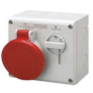 Scame Socket Switchable IP44 3+E, Earthing Position 6h Straight Industrial Interlock 32A 400V 500.3286