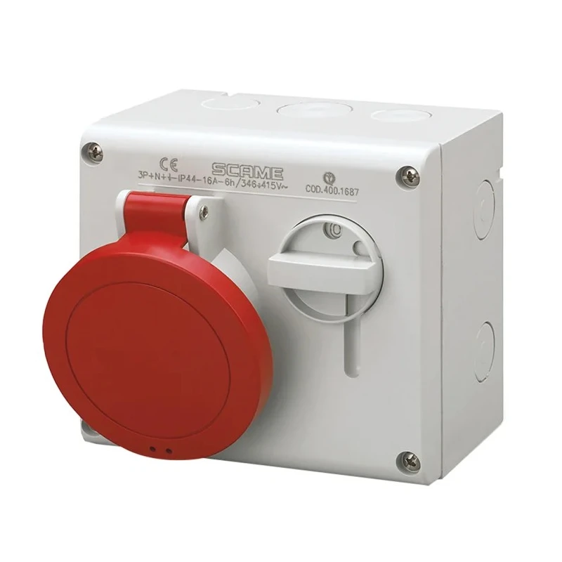 Scame Socket Switchable IP44 3+E, Earthing Position 6h Straight Industrial Interlock 32A 400V 500.3286