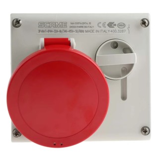 Scame Switchable Industrial Interlock Socket 3+N+E 32A 400V IP44 Red Thermoplastic Rubber 136x132x125mm IP44