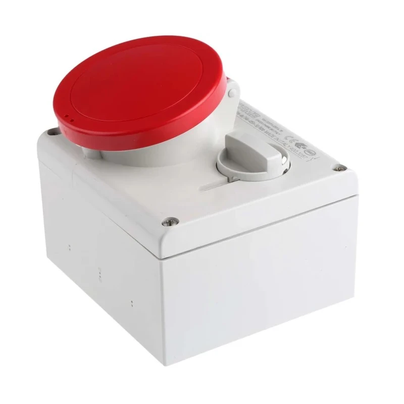 Scame Switchable Industrial Interlock Socket 3+N+E 32A 400V IP44 Red Thermoplastic Rubber 136x132x125mm IP44