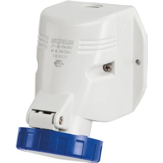 Scame Wall Mount Industrial Power Connector 230V 63A IP44 Blue Angled Socket 2P+PE OPTIMA-TOP IP44