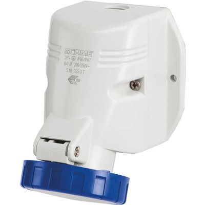 Scame Wall Mount Industrial Power Connector 230V 63A IP44 Blue Angled Socket 2P+PE OPTIMA-TOP IP44
