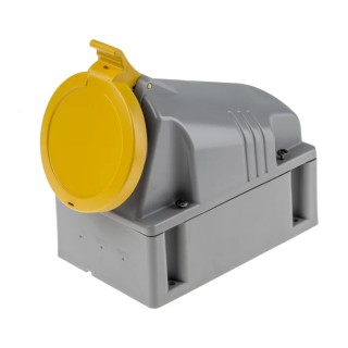 Scame Wall Mount Industrial Power Connector 63A, 110V, IP44 Rated, 2P+PE, Yellow, Thermoplastic OPTIMA-TOP 