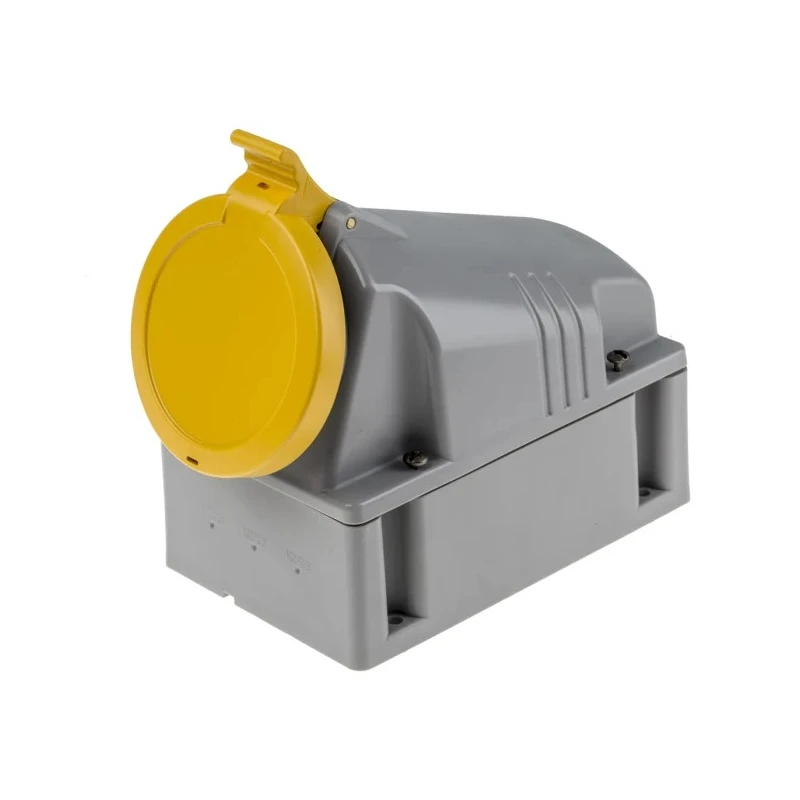 Scame Wall Mount Industrial Power Connector 63A, 110V, IP44 Rated, 2P+PE, Yellow, Thermoplastic OPTIMA-TOP 