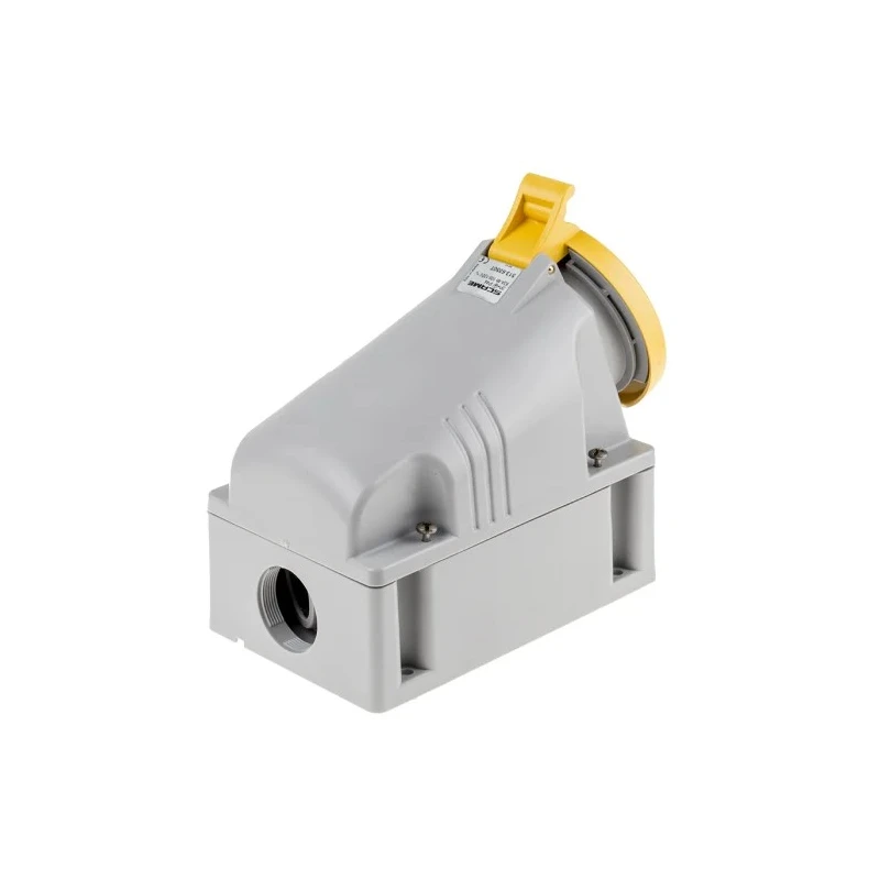 Scame Wall Mount Industrial Power Connector 63A, 110V, IP44 Rated, 2P+PE, Yellow, Thermoplastic OPTIMA-TOP 