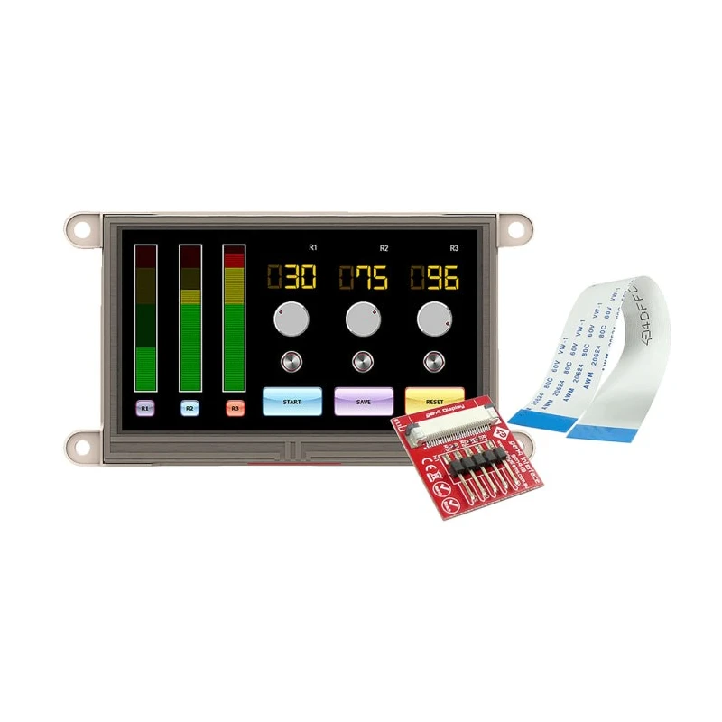 4D Systems LCD Colour Display Touch Screen 4.3 in 480x272 Pixel Serial Interface Resistive 310mA LED gen4-uLCD-43DT