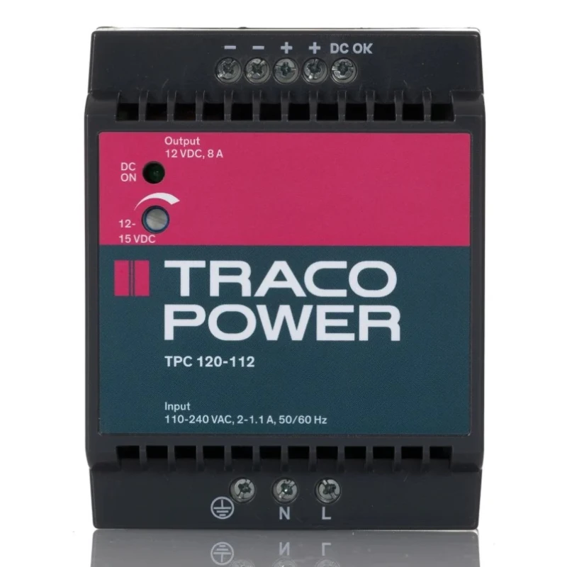 TRACOPOWER TPC Series DIN Rail Power Supply 12V DC, 8A Output, 96W Power, AC/DC Input, IP20, Model TPC 120-112