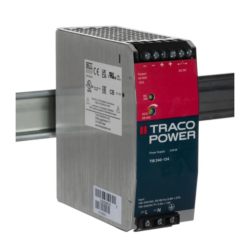 TRACOPOWER TIB Switched Mode DIN Rail Power Supply 264V AC Input 24V DC, 10A Output, 240W TIB 240-124
